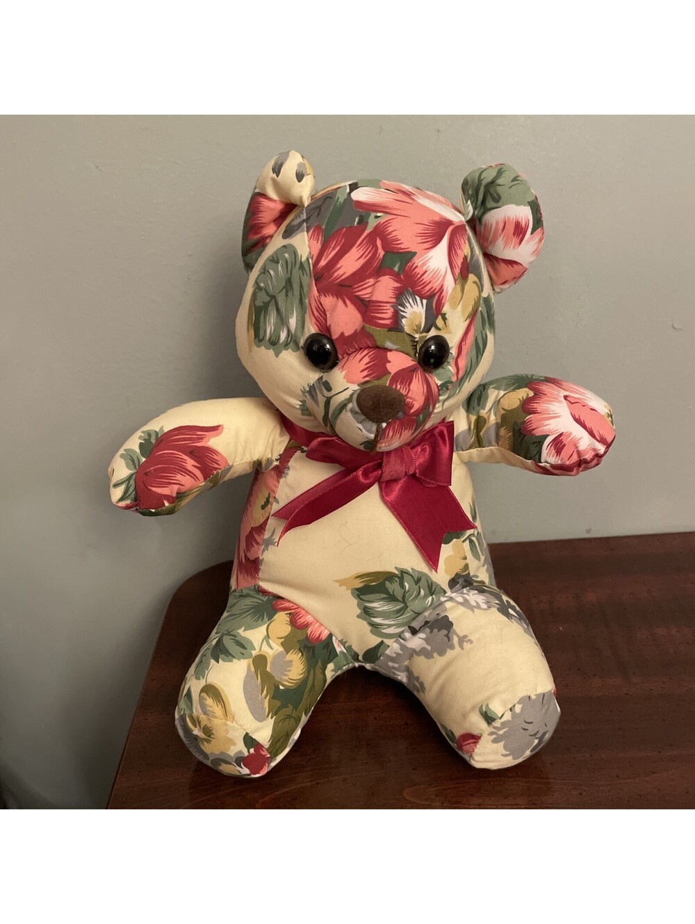 Vth Floral Bear Plush Teddy 1988 Fabric Flowers Cottagecore